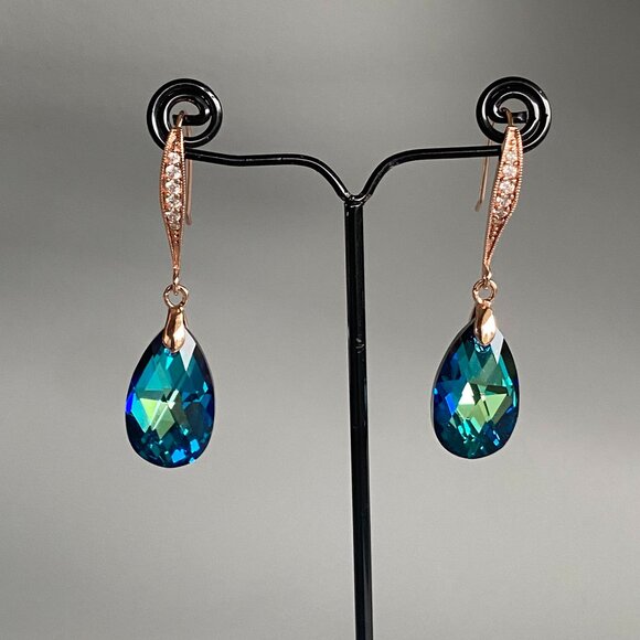 FAC Stunning Swarovski Crystal Rose Gold Tone Earrings - Picture 1 of 9